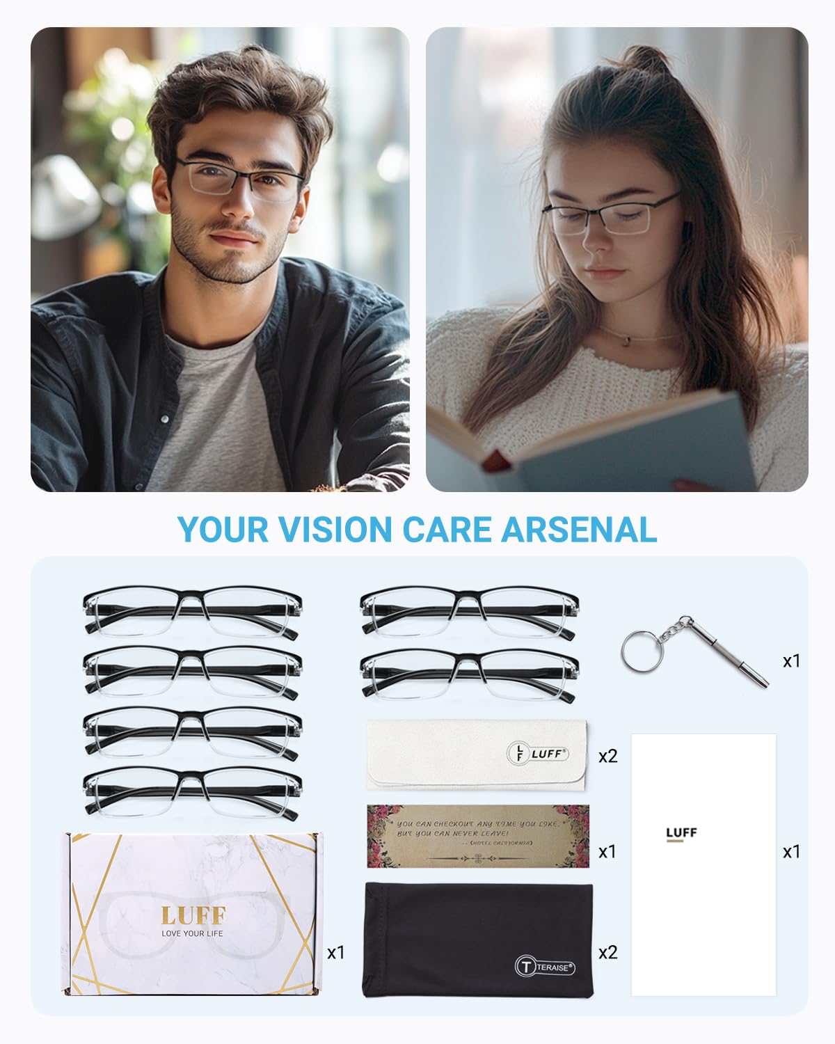 LUFF 6Pcs Anti-Blue-ray Reading Glasses Portable Ultra-Light Readers