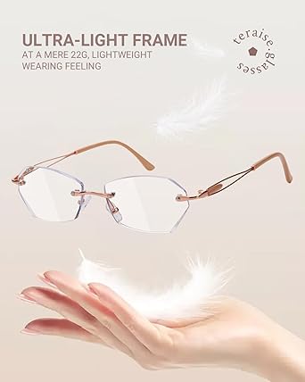TERAISE Trendy Rimless Reading Glasses for Women, Stylish Blue Light Blocking Computer Reader, Clear Lens Comfortable