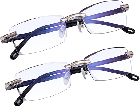 TERAISE Rimless Reading Glasses Fashion Diamond Cut Edge Design Anti-Blue Lens Spectacle Readers for Men