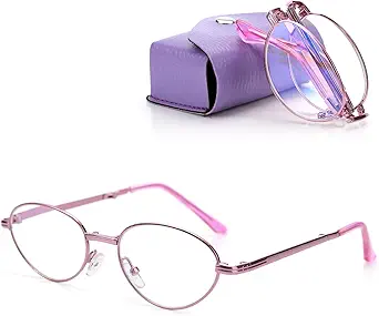 TERAISE Folding Reading Glasses for Women, Anti Blue Light Compact Readers Portable Case, Lightweight Metal Eyeglasses