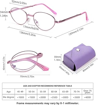 TERAISE Folding Reading Glasses for Women, Anti Blue Light Compact Readers Portable Case, Lightweight Metal Eyeglasses