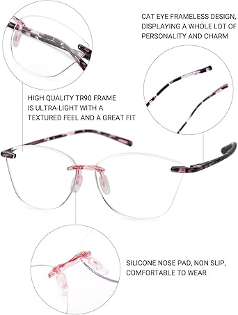 TERAISE Rimless reading glasses for women Comfortable Lightweight Frameless Reader Blue Light Blocking Computer Eyeglasses