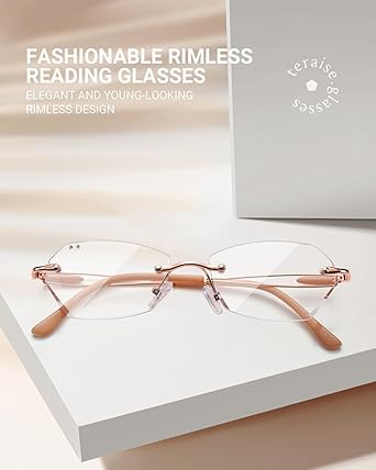 TERAISE Trendy Rimless Reading Glasses for Women, Stylish Blue Light Blocking Computer Reader, Clear Lens Comfortable
