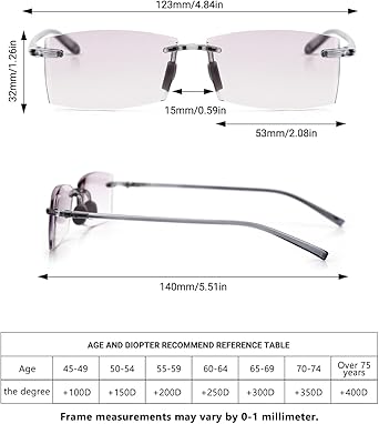 TERAISE Rimless Reading Glasses Comfortable Lightweight Frameless Reader Men Women Blue Light Blocking Computer Eyeglasses