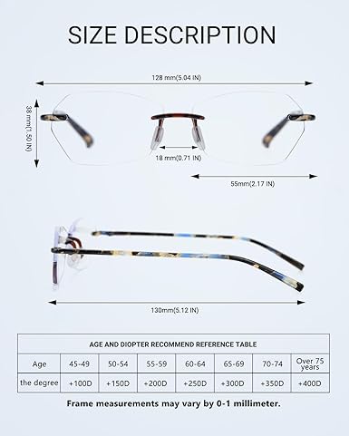 TERAISE Rimless Reading Glasses for Women/Men,Blue Light Blocking Reading Glasses,Ultralight Frameless Computer Readers