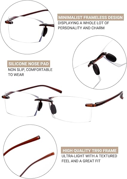TERAISE Rimless Reading Glasses Comfortable Lightweight Frameless Reader Men Women Blue Light Blocking Computer Eyeglasses