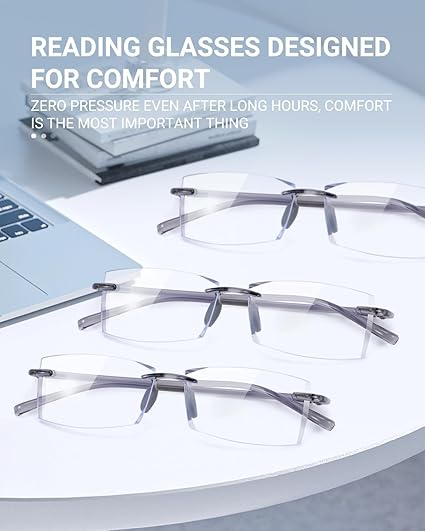 TERAISE Rimless Reading Glasses Comfortable Lightweight Frameless Reader Men Women Blue Light Blocking Computer Eyeglasses