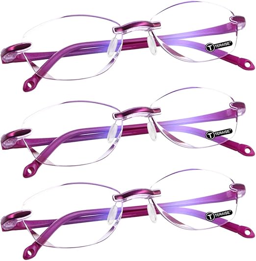 TERAISE Rimless Reading Glasses Fashion Diamond Cutting Design Anti-Fatigue Clear Lens Spectacle Readers for Women