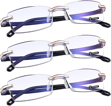 TERAISE Rimless Reading Glasses Fashion Diamond Cut Edge Design Anti-Blue Lens Spectacle Readers for Men