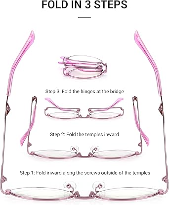 TERAISE Folding Reading Glasses for Women, Anti Blue Light Compact Readers Portable Case, Lightweight Metal Eyeglasses