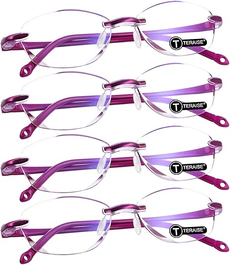 TERAISE Rimless Reading Glasses Fashion Diamond Cutting Design Anti-Fatigue Clear Lens Spectacle Readers for Women