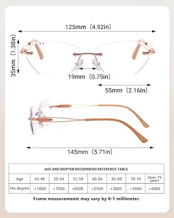 TERAISE Trendy Rimless Reading Glasses for Women, Stylish Blue Light Blocking Computer Reader, Clear Lens Comfortable