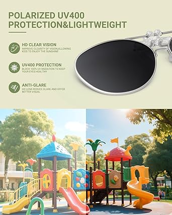 TERAISE Polarized Clip-on Sunglasses for Kids, Ultralight Sunglasses over Glasses Boys/Girls，Anti-UV400 Outdoor Play