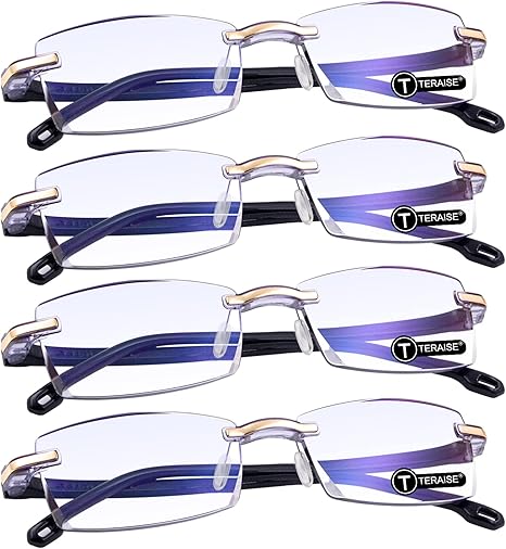 TERAISE Rimless Reading Glasses Fashion Diamond Cut Edge Design Anti-Blue Lens Spectacle Readers for Men