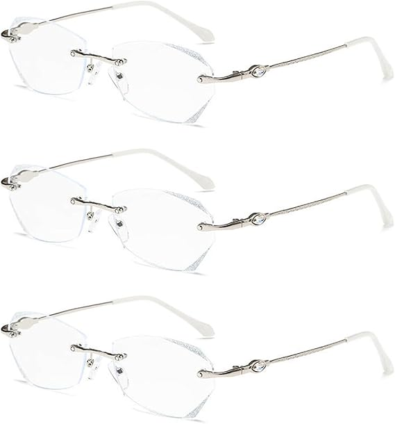 TERAISE Frameless Reading Glasses For Women With Blue Light Blocking,Fashion Diamond Cutting Rimless Eyeglasses