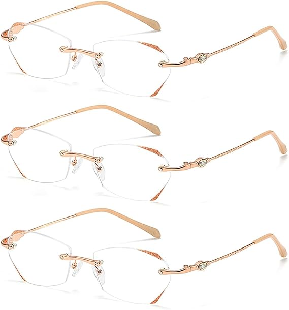 TERAISE Frameless Reading Glasses For Women With Blue Light Blocking,Fashion Diamond Cutting Rimless Eyeglasses