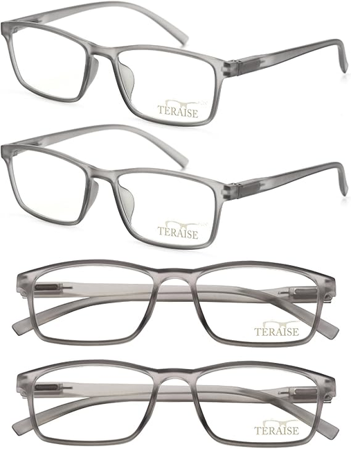 TERAISE 4-Pack Reading Glasses Blue Light Blocking Reader for Men Ultra-light