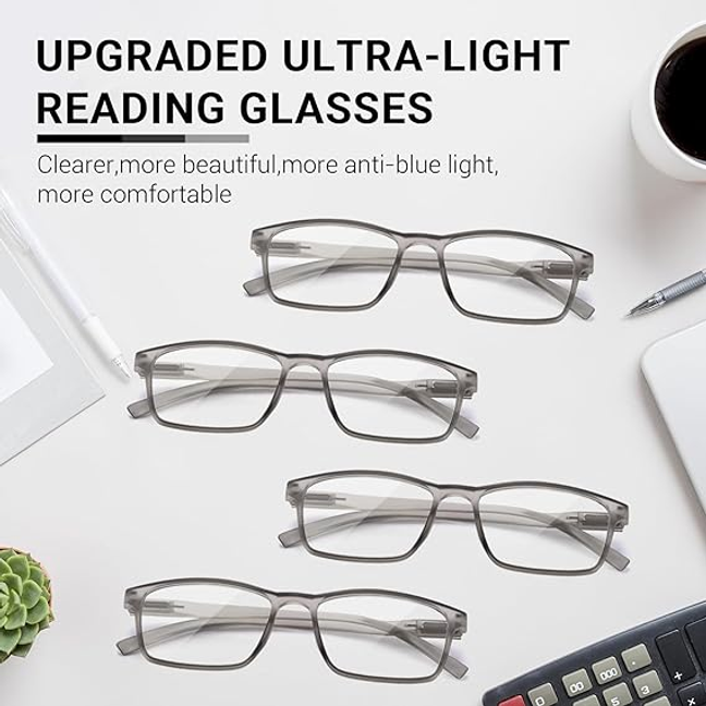 TERAISE 4-Pack Reading Glasses Blue Light Blocking Reader for Men Ultra-light