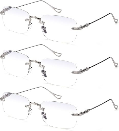 TERAISE Frameless Metal Reading Glasses for Men/Women Blue Light Blocking -Rimless Fashion Comfortable Computer Eyeglasses