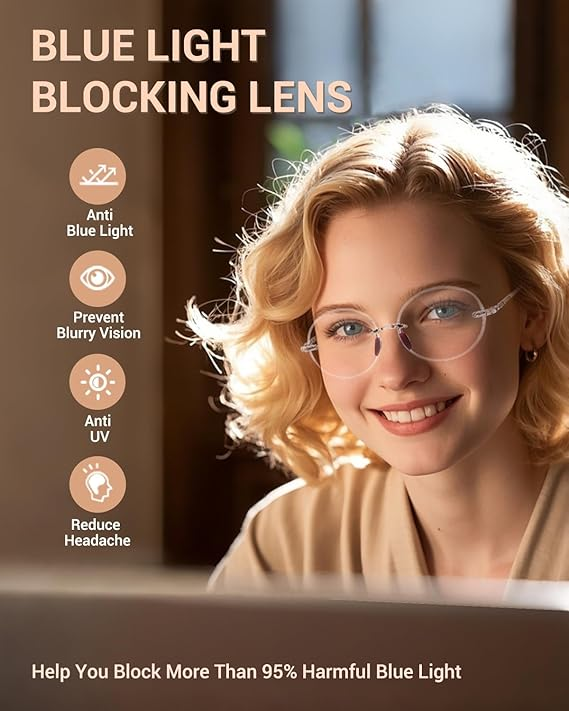 TERAISE Rimless Reading Glasses for Women,3 Pack Blue Light Blocking Reading Glasses,Ultralight Frameless Reader