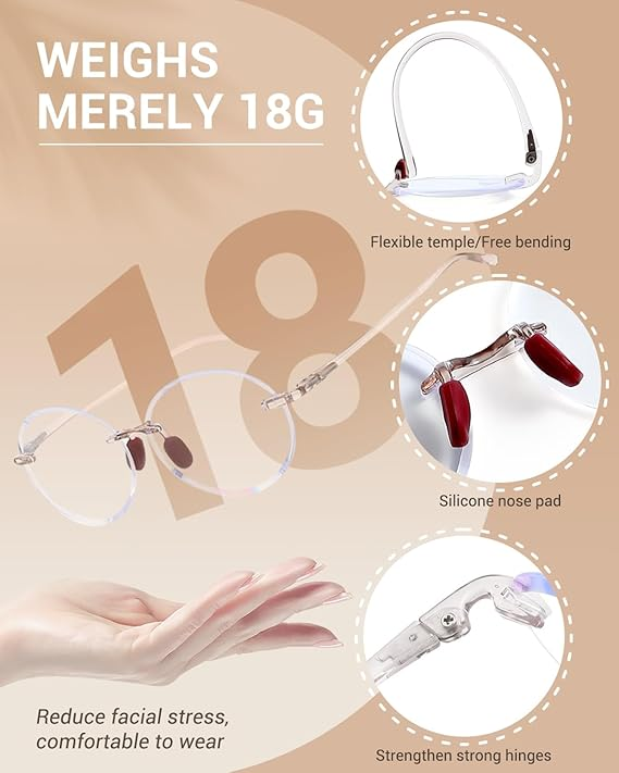 TERAISE Rimless Reading Glasses for Women,3 Pack Blue Light Blocking Reading Glasses,Ultralight Frameless Reader