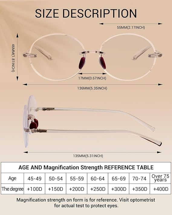 TERAISE Rimless Reading Glasses for Women,3 Pack Blue Light Blocking Reading Glasses,Ultralight Frameless Reader