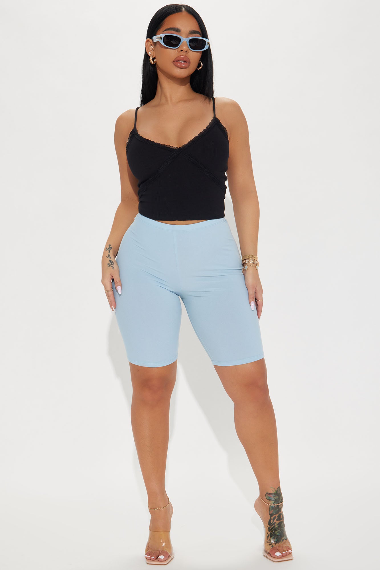 Too Good Ribbed Biker Short - Light Blue