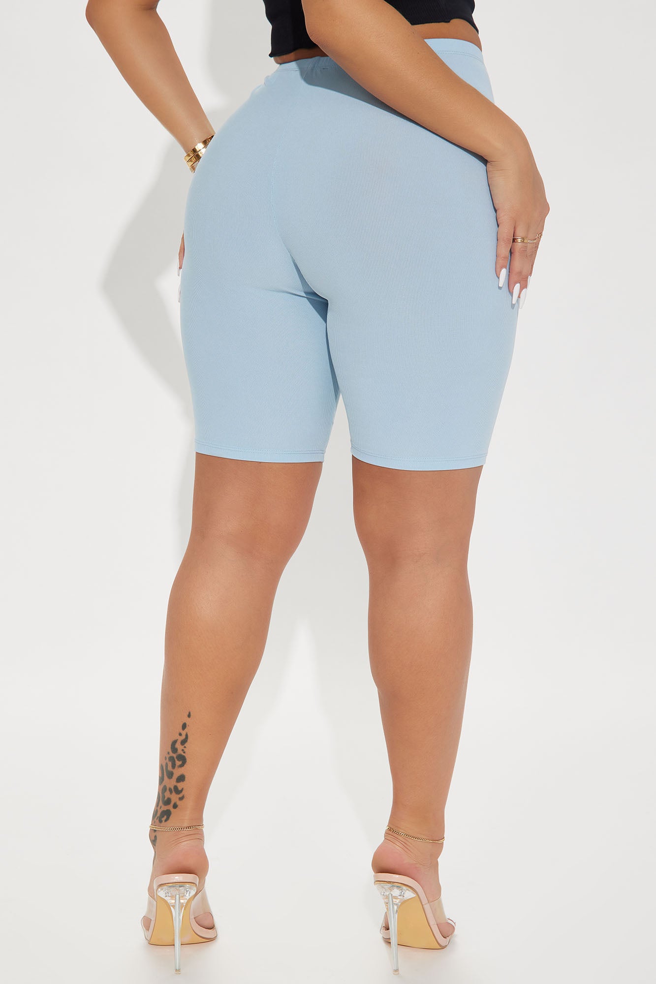 Too Good Ribbed Biker Short - Light Blue
