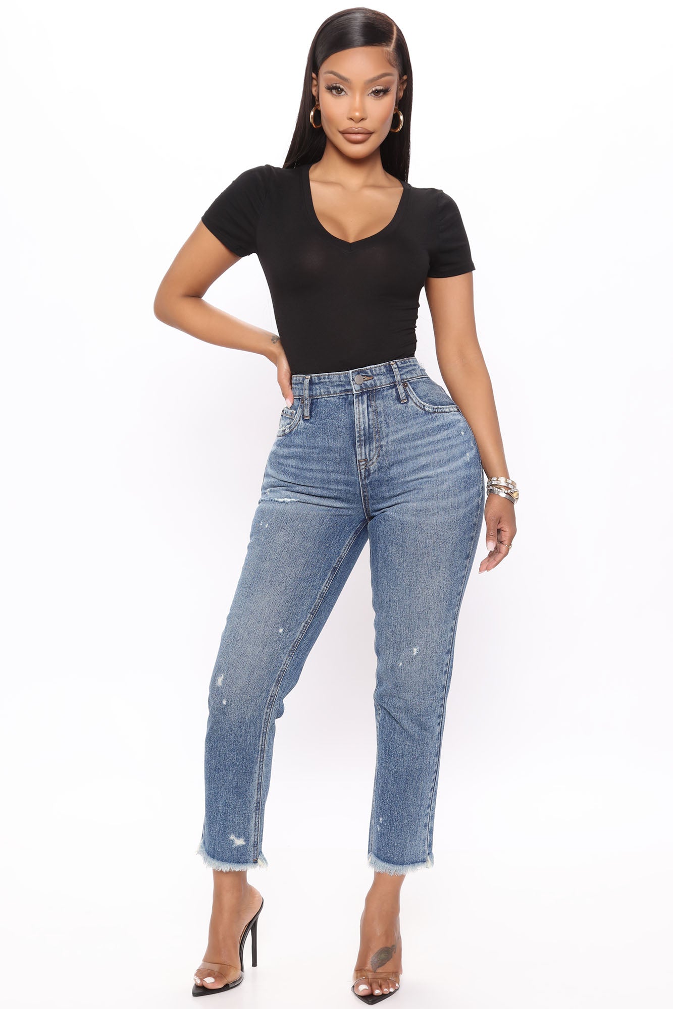Jess V Neck Short Sleeve Top - Black