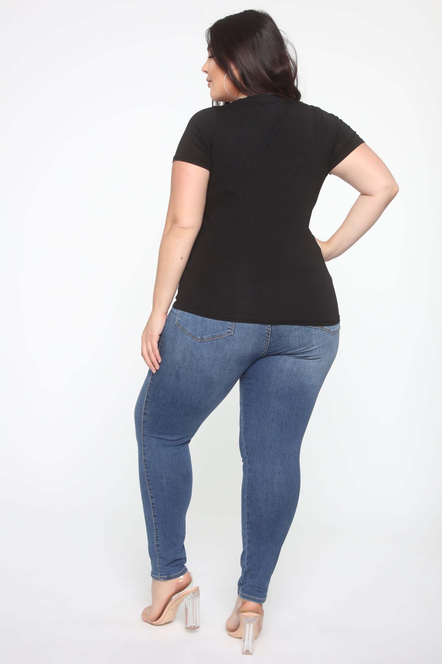 Jess V Neck Short Sleeve Top - Black