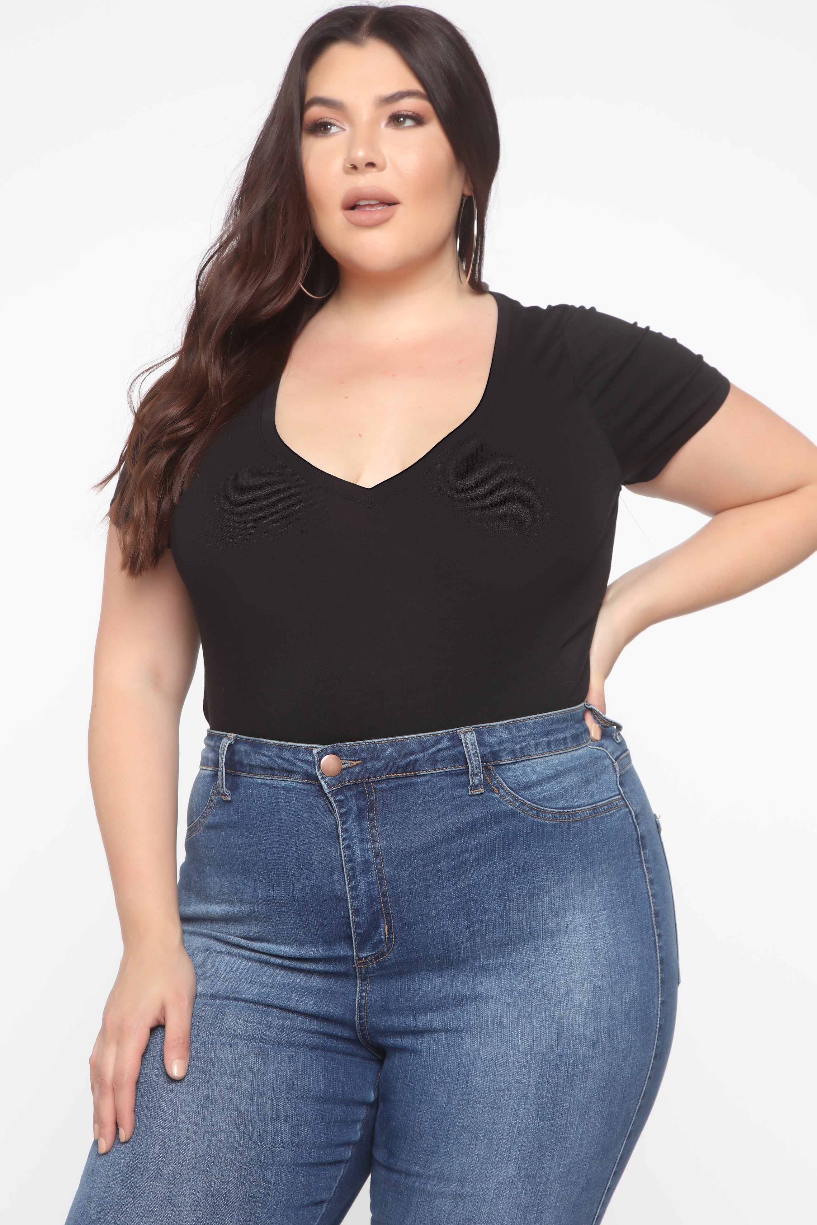 Jess V Neck Short Sleeve Top - Black