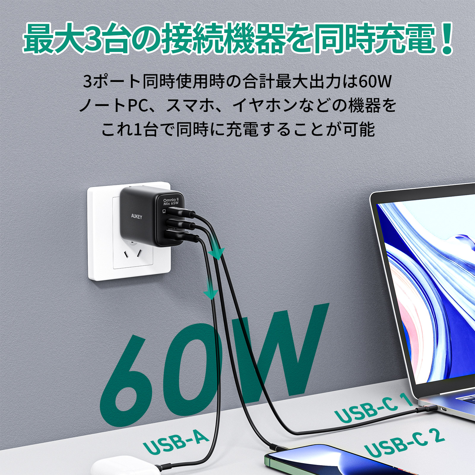 60W USB充電器 PA-B3T