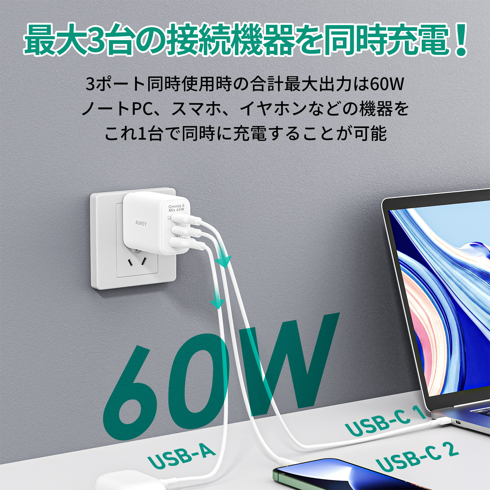 60W USB充電器 PA-B3T