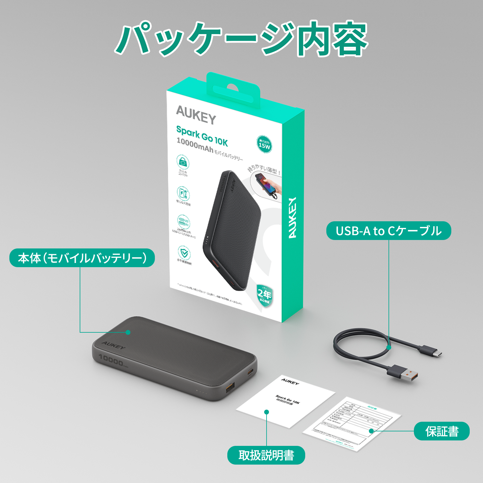 見取り図　モバイルバッテリー USB PD20Wモバイルバッテリー(10000mAh/USB PD準拠/C×1+A×1