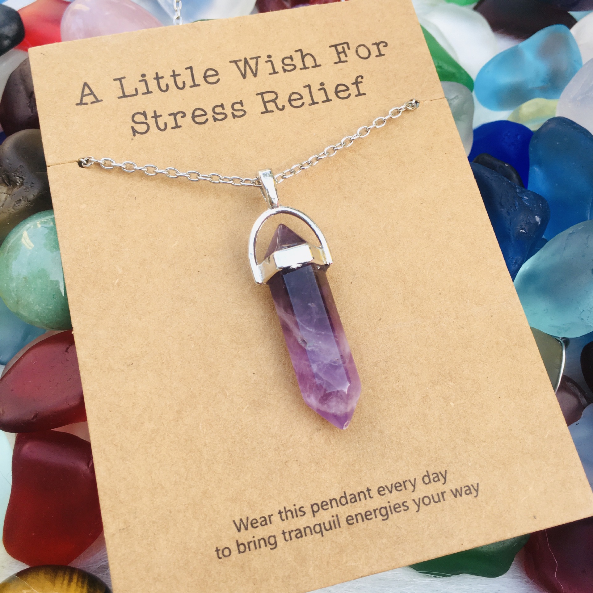 許願卡片六棱柱水晶吊墜項鏈