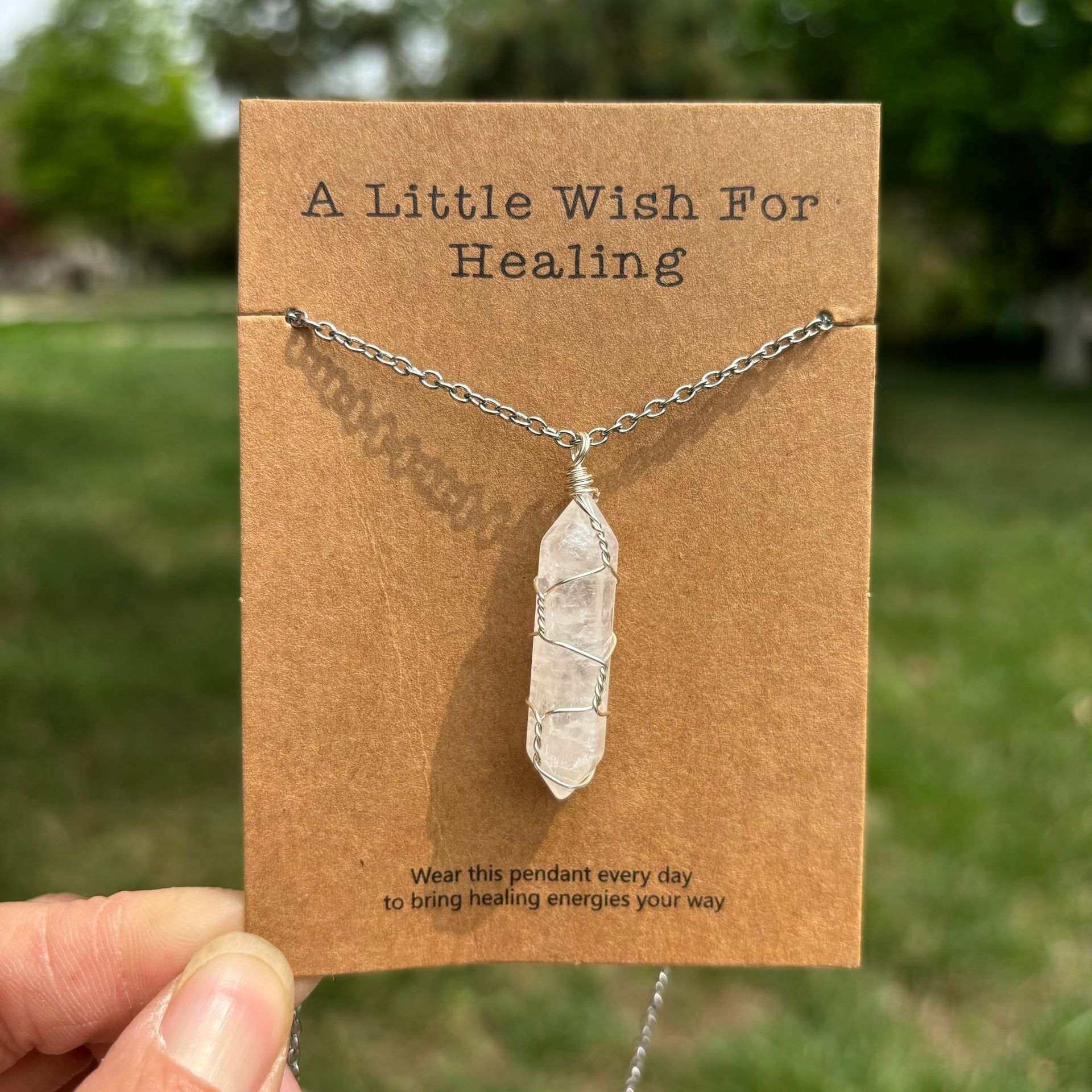 許願卡片繞線水晶吊墜項鏈