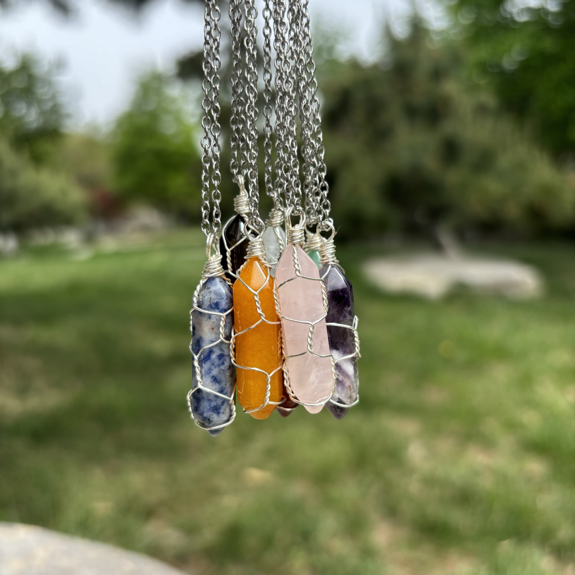 許願卡片繞線水晶吊墜項鏈