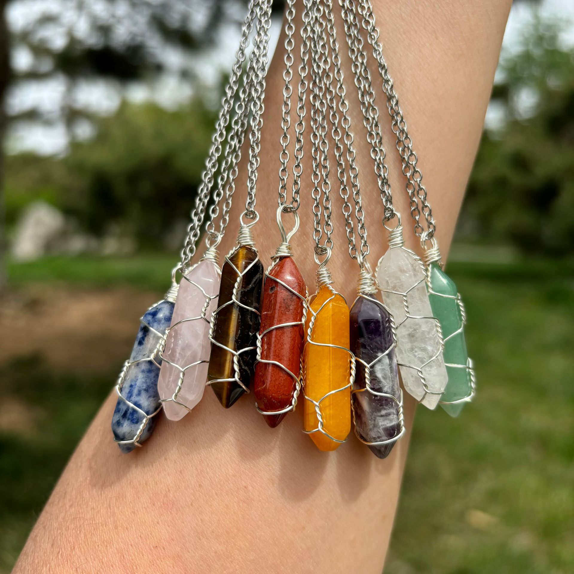 許願卡片繞線水晶吊墜項鏈