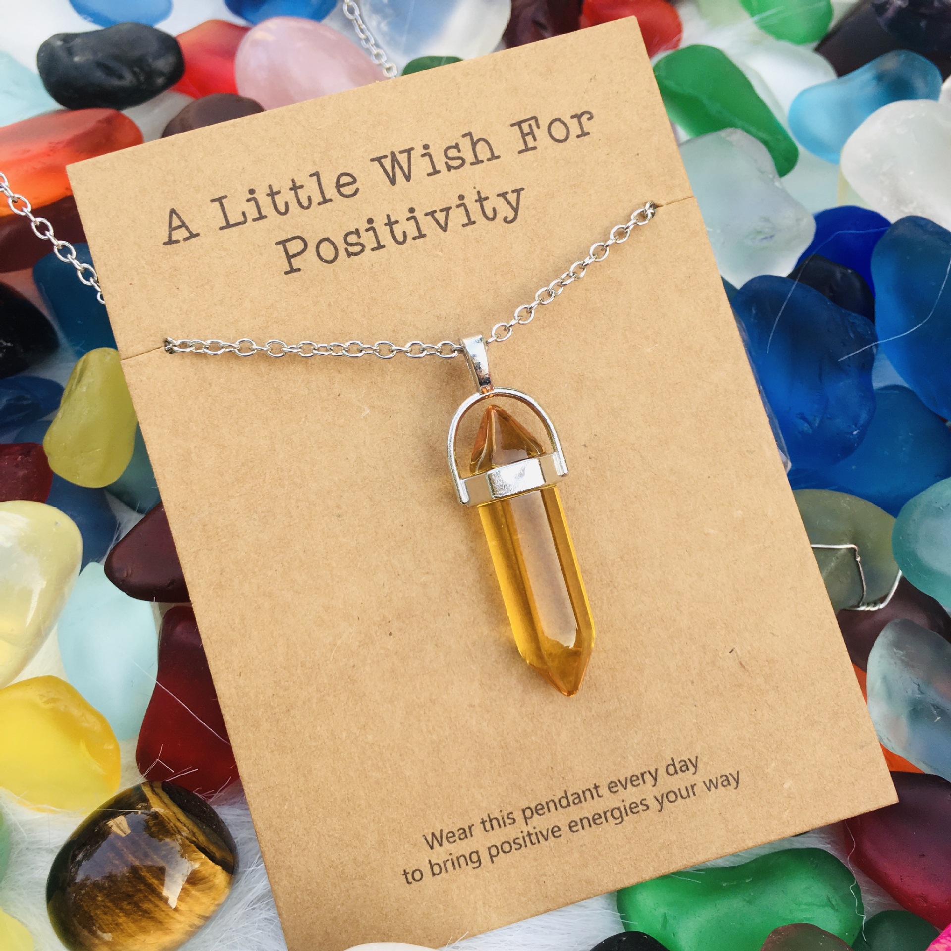 許願卡片六棱柱水晶吊墜項鏈