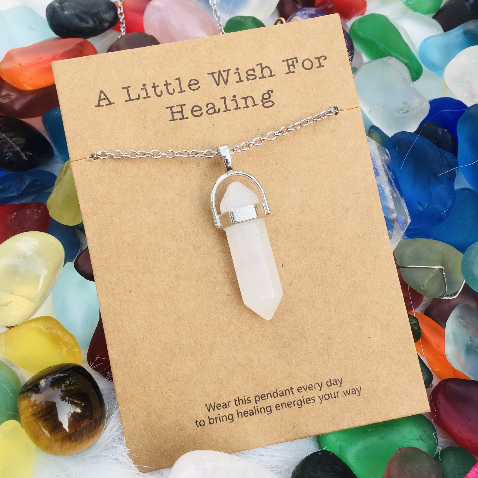 許願卡片六棱柱水晶吊墜項鏈