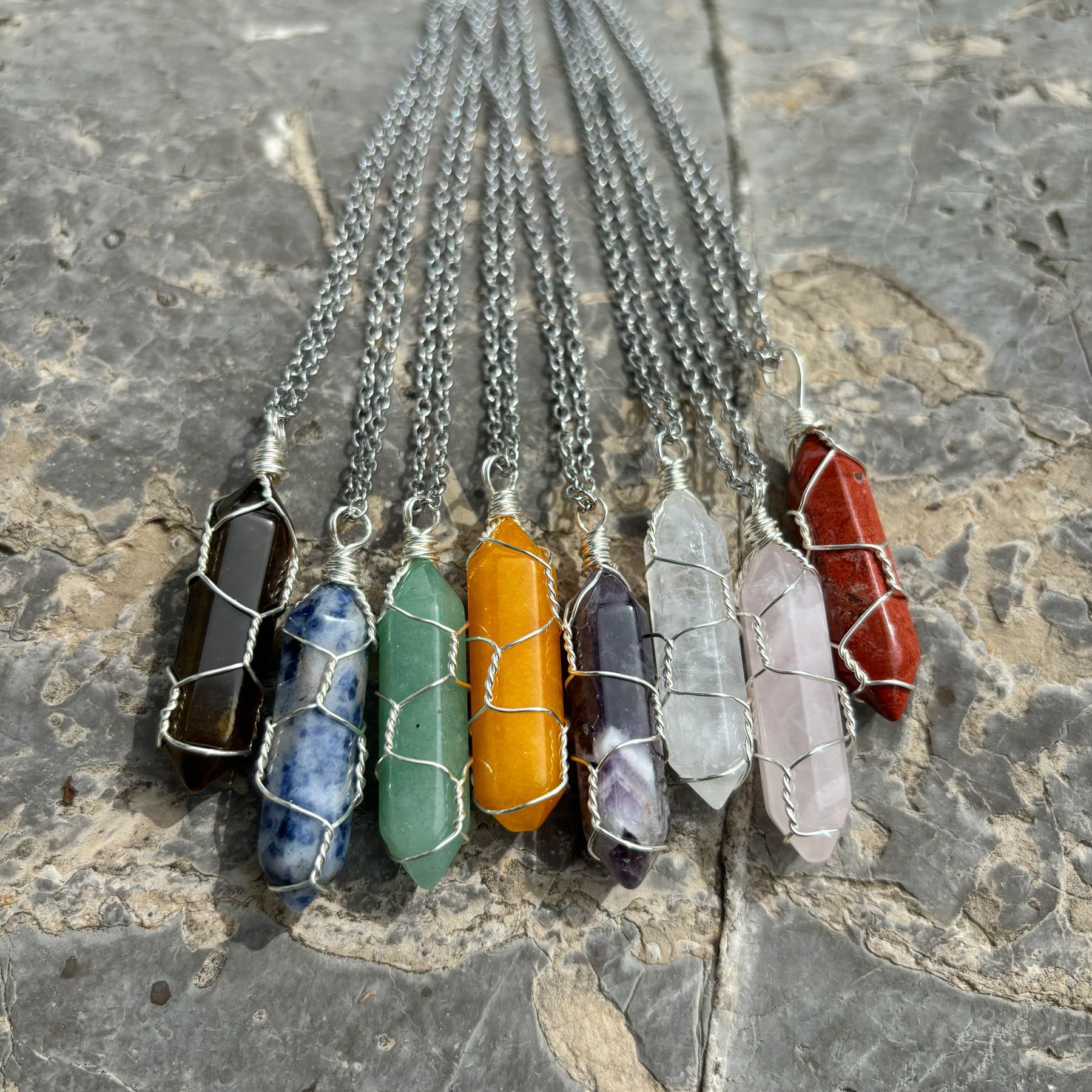 許願卡片繞線水晶吊墜項鏈