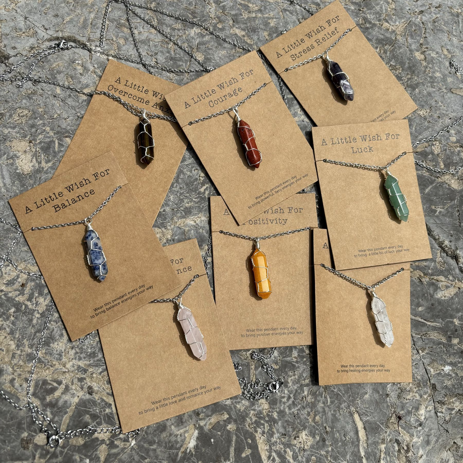 許願卡片繞線水晶吊墜項鏈