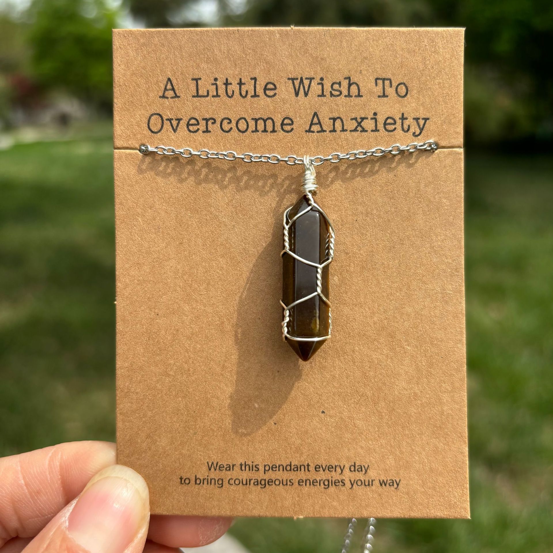 許願卡片繞線水晶吊墜項鏈