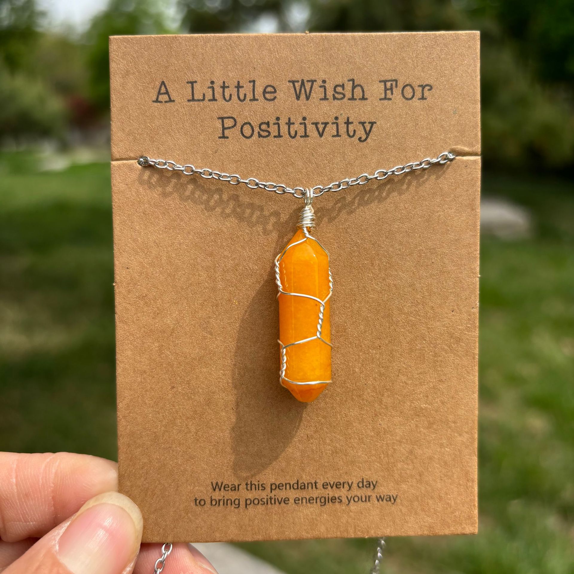 許願卡片繞線水晶吊墜項鏈