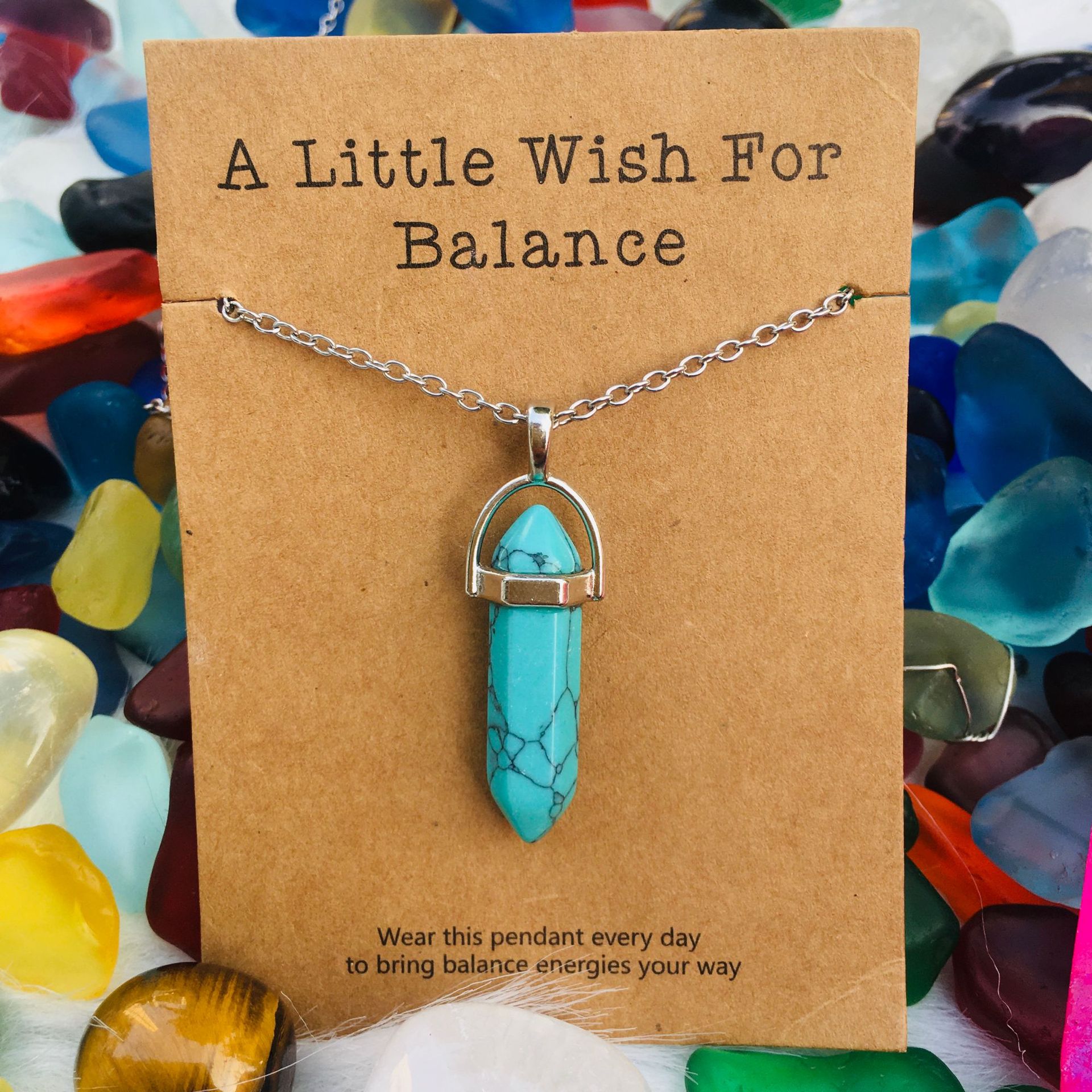 許願卡片六棱柱水晶吊墜項鏈