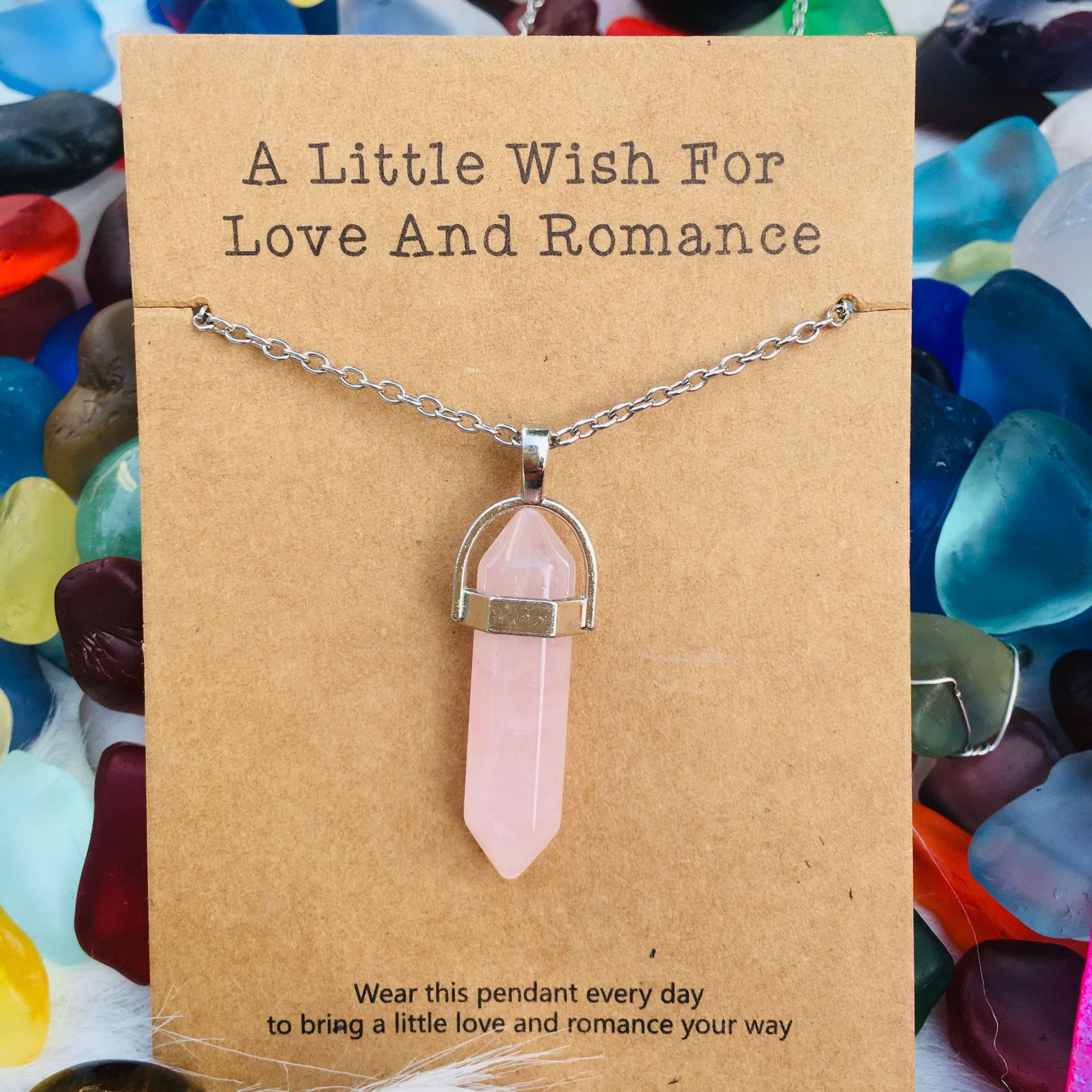 許願卡片六棱柱水晶吊墜項鏈