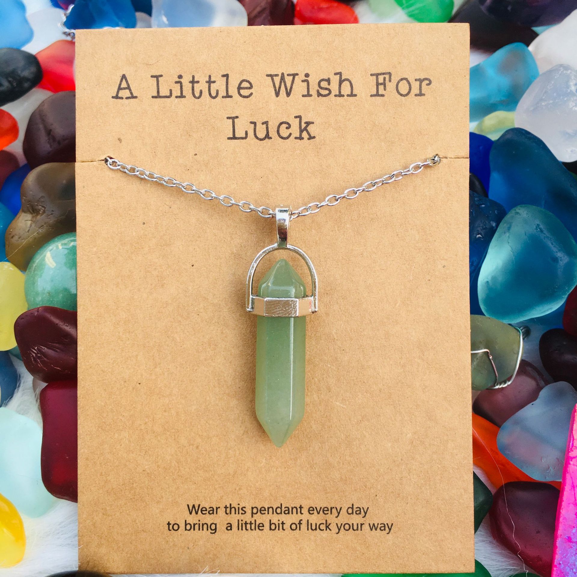 許願卡片六棱柱水晶吊墜項鏈