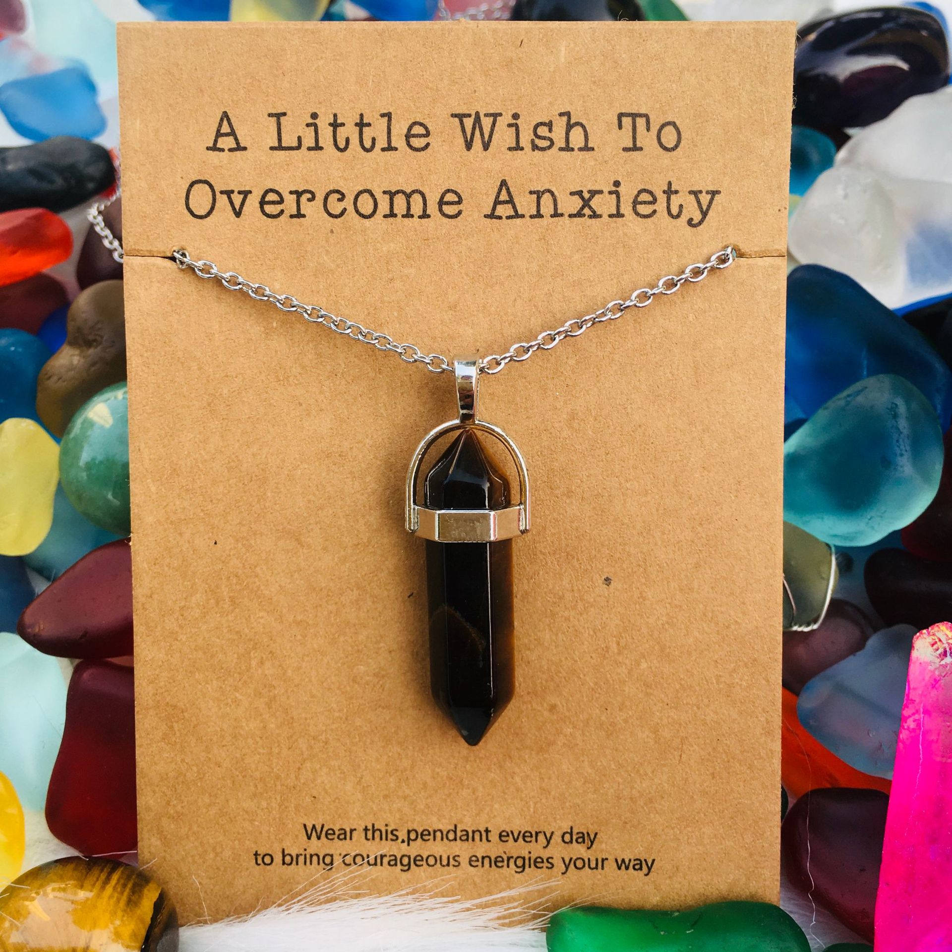 許願卡片六棱柱水晶吊墜項鏈