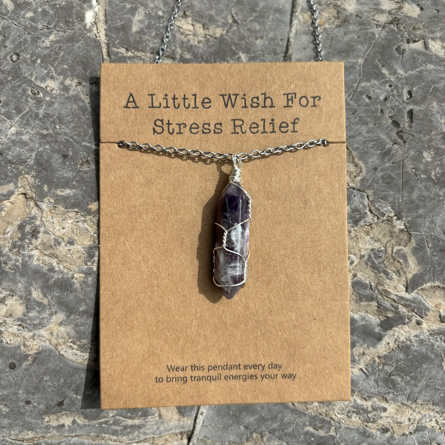 許願卡片繞線水晶吊墜項鏈