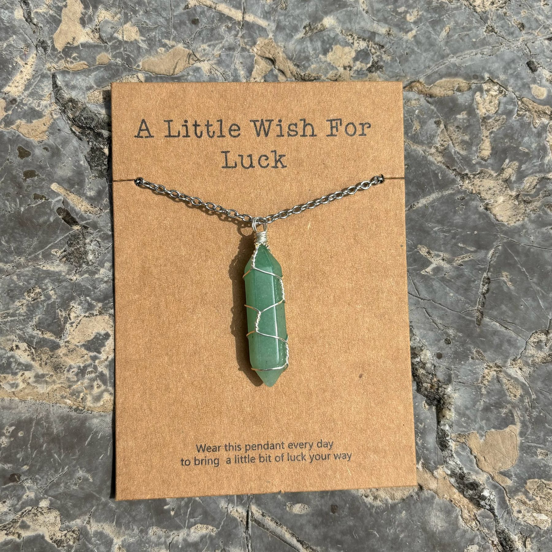 許願卡片繞線水晶吊墜項鏈